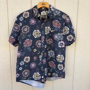 Marine Layer Cotton Plain Weave Shirt Mens Small Grey Floral Print Summer Casual